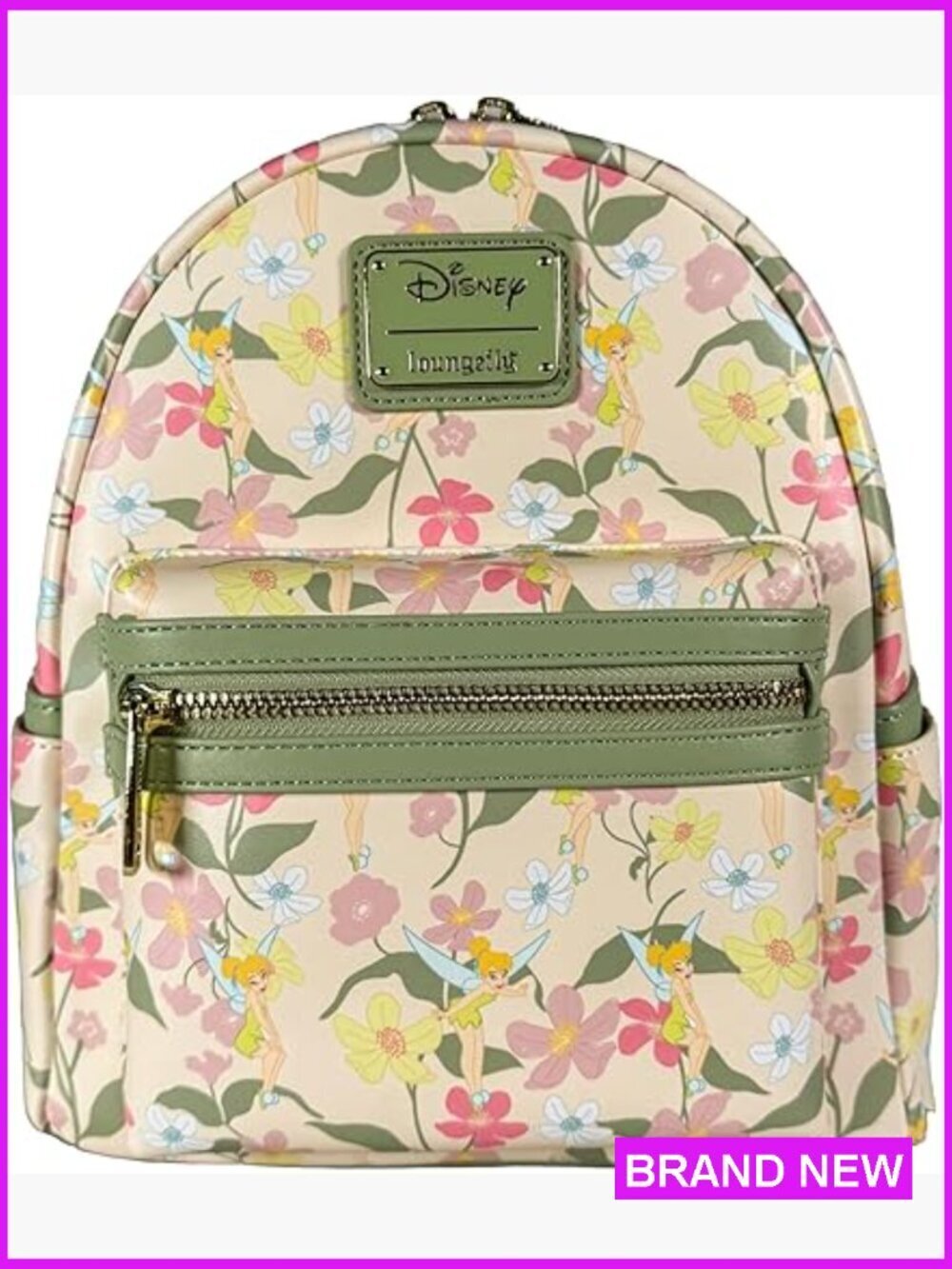 Floral Tinkerbell Shoulder Bag Faux Leather Adjustable Straps Disney Print